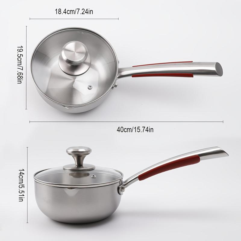 1pc Stainless Steel Saucepan with Glass Cover