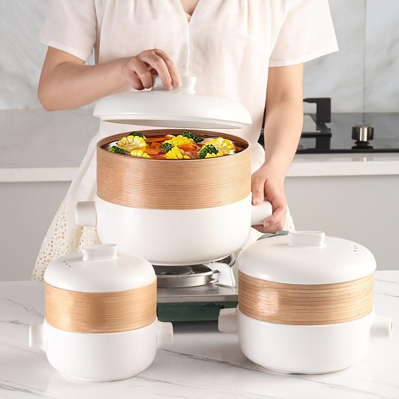 Japanese Style Steamer Casserole with Bamboo Basket Soup Pot