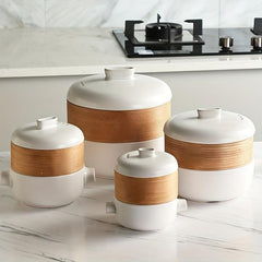 Japanese Style Steamer Casserole with Bamboo Basket Soup Pot