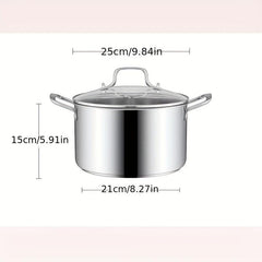 1pc SS Saucepan Pot w/ Glass Cover Braisers Cookware Kitchen Supplies