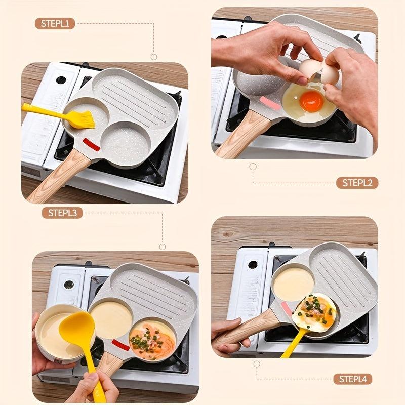 1pc Square Frying Pan 18 Alloy Steel 3 Section Pancake Pan