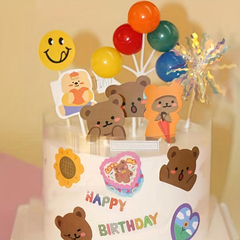16pcs Bear Cake Toppers Birthday Party Cupcake Decoration