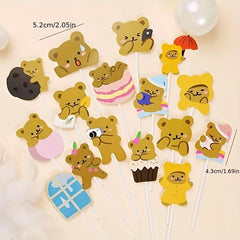 16pcs Bear Cake Toppers Birthday Party Cupcake Decoration