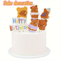 16pcs Bear Cake Toppers Birthday Party Cupcake Decoration