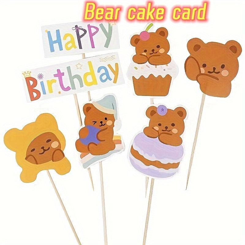 16pcs Bear Cake Toppers Birthday Party Cupcake Decoration