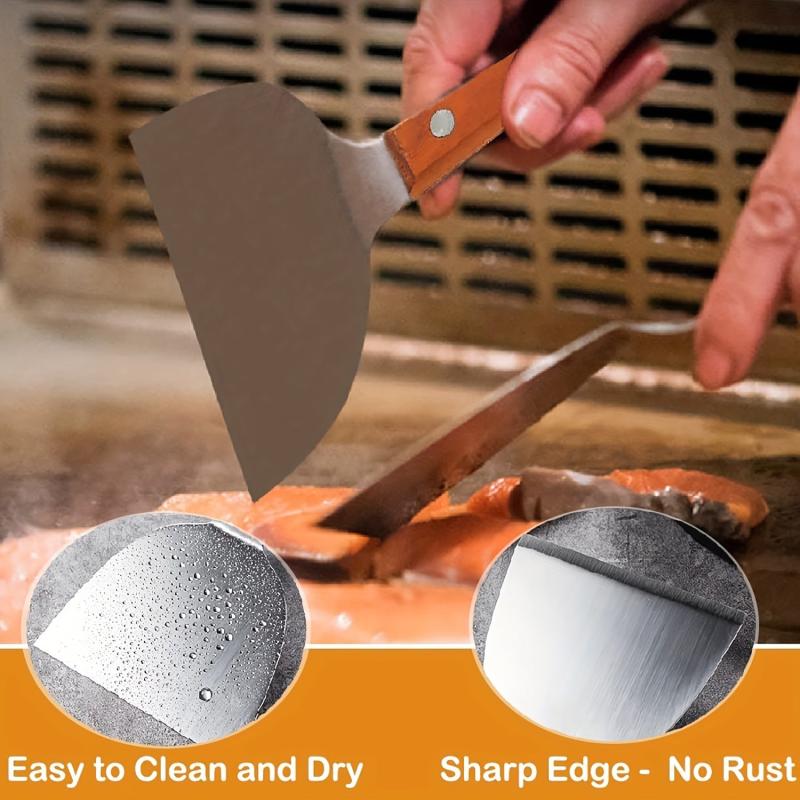 4pcs Stainless Steel Spatula Turner Set Wood Handle Chef Griddle Spatulas
