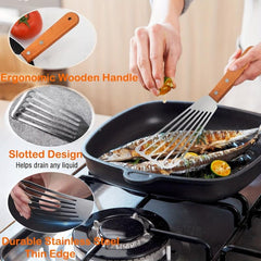 4pcs Stainless Steel Spatula Turner Set Wood Handle Chef Griddle Spatulas