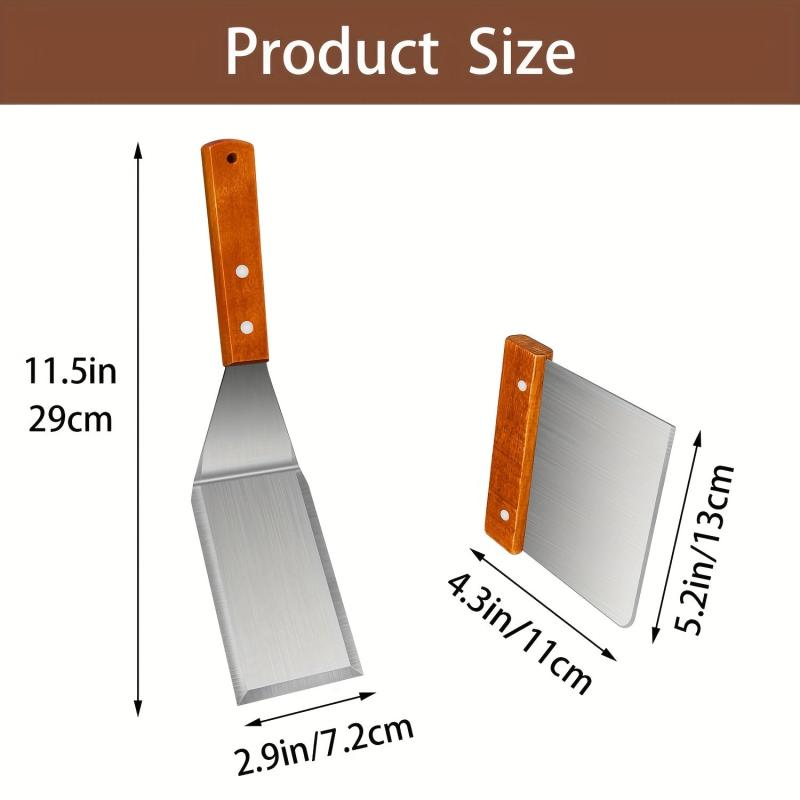 4pcs Stainless Steel Spatula Turner Set Wood Handle Chef Griddle Spatulas