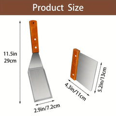 4pcs Stainless Steel Spatula Turner Set Wood Handle Chef Griddle Spatulas