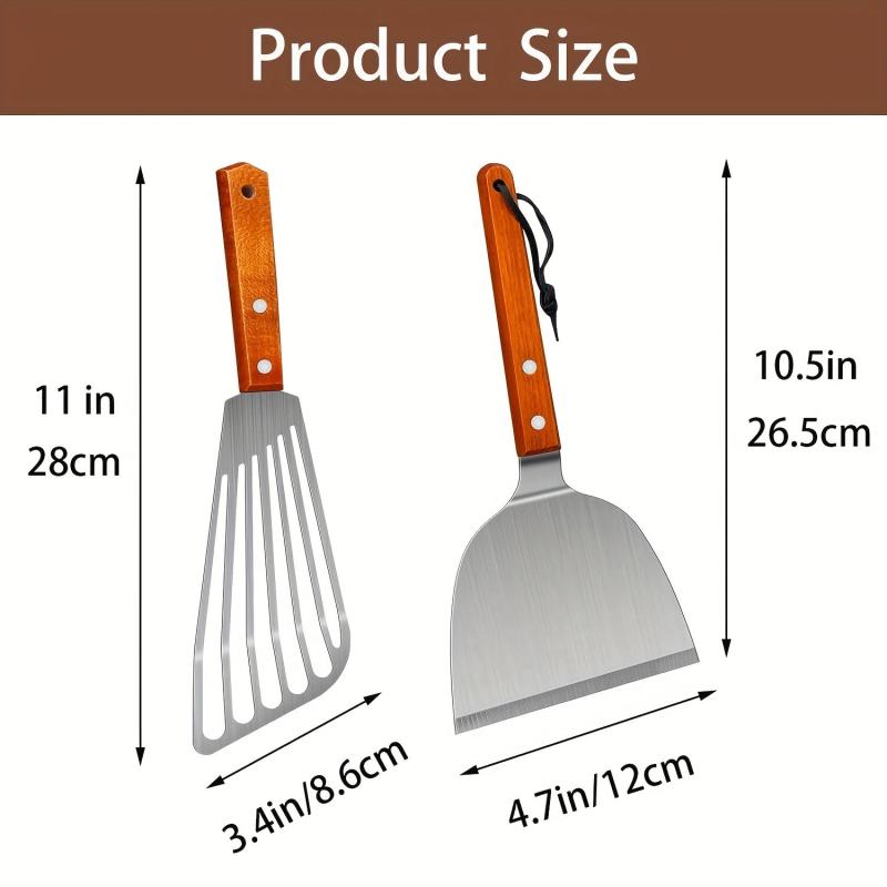 4pcs Stainless Steel Spatula Turner Set Wood Handle Chef Griddle Spatulas