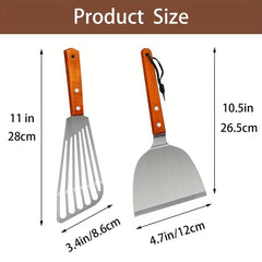 4pcs Stainless Steel Spatula Turner Set Wood Handle Chef Griddle Spatulas