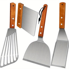 4pcs Stainless Steel Spatula Turner Set Wood Handle Chef Griddle Spatulas