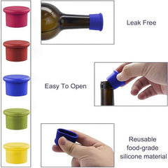 5 Reusable Silicone Wine Stoppers Airtight Seal for Bottles Glasses