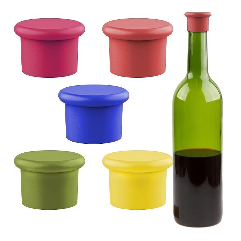 5 Reusable Silicone Wine Stoppers Airtight Seal for Bottles Glasses