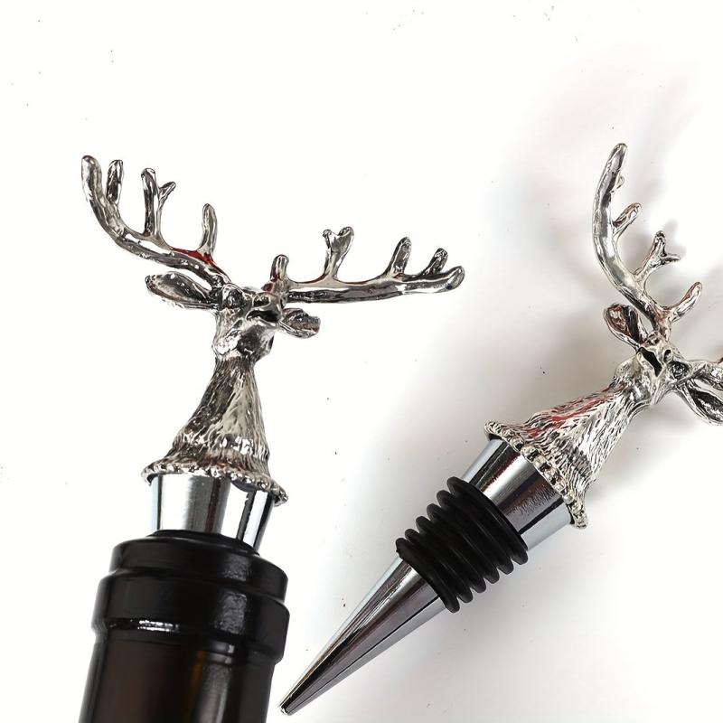 Christmas Deer Head Wine Bottle Stopper Silvery Metal Sealing