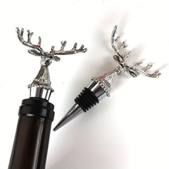 Christmas Deer Head Wine Bottle Stopper Silvery Metal Sealing