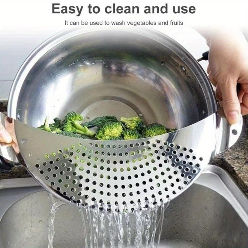Stainless Steel Pot Strainer Hand Held Pot Drainer Fruit Washing Filter