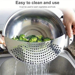 Stainless Steel Pot Strainer Hand Held Pot Drainer Fruit Washing Filter