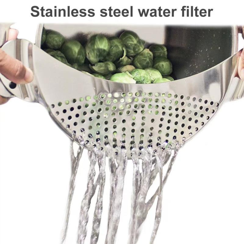 Stainless Steel Pot Strainer Hand Held Pot Drainer Fruit Washing Filter
