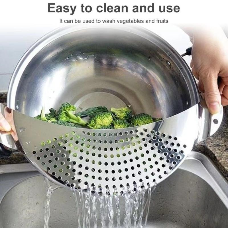 Stainless Steel Pot Strainer Hand Held Pot Drainer Fruit Washing Filter