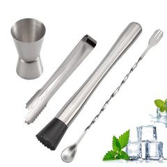 Stainless Steel Barware Set - Bar Spoon, Ice Clip, Crushed Popsicle Bar