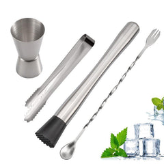 Stainless Steel Barware Set - Bar Spoon, Ice Clip, Crushed Popsicle Bar