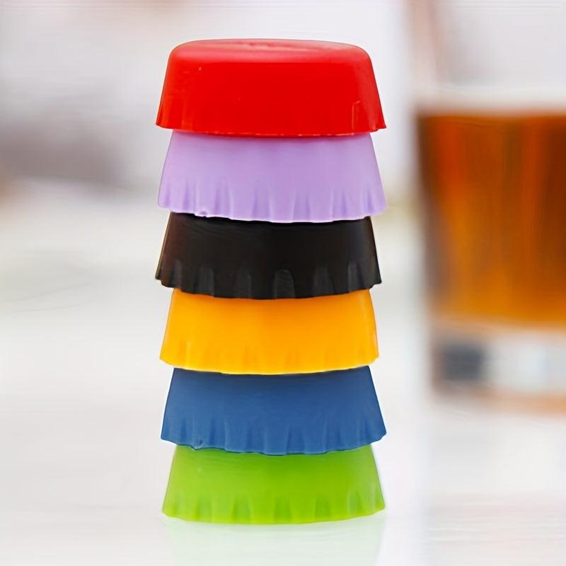 6pcs Beer Bottle Caps Silicone Reusable Stopper Hat For Beer, Soda, Soft Drink