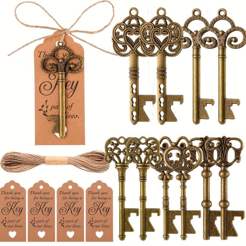 10PCS Vintage Bronze Skeleton Key Bottle Openers Wedding Favors