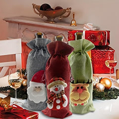 4pcs Christmas Wine Bottle Cover Xmas Party Decor Santa Claus Snowman Elk