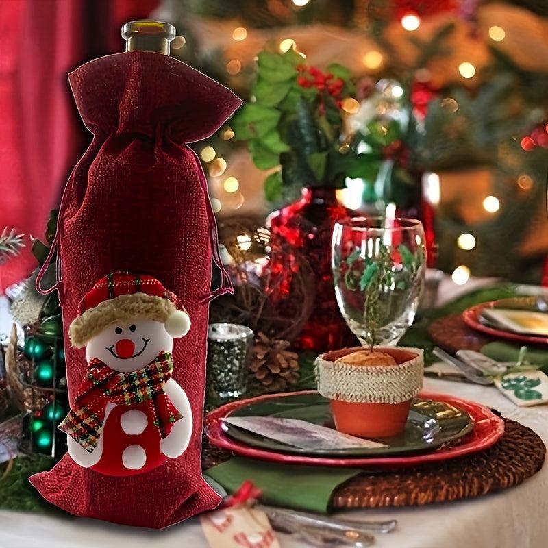 4pcs Christmas Wine Bottle Cover Xmas Party Decor Santa Claus Snowman Elk