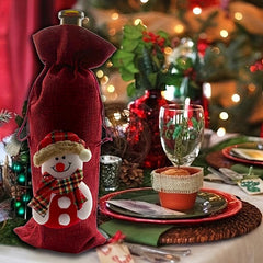 4pcs Christmas Wine Bottle Cover Xmas Party Decor Santa Claus Snowman Elk