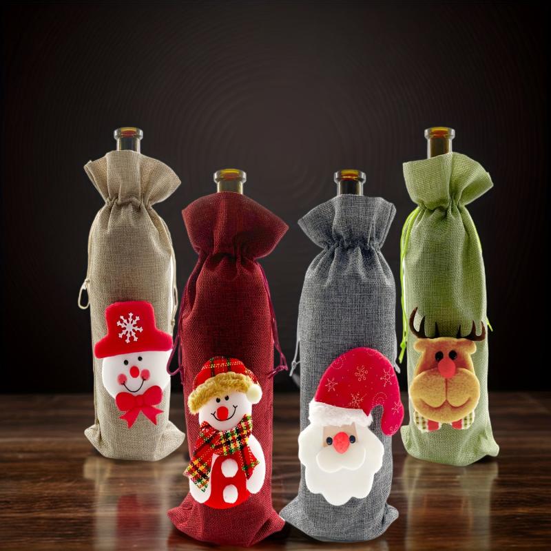 4pcs Christmas Wine Bottle Cover Xmas Party Decor Santa Claus Snowman Elk