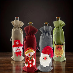 4pcs Christmas Wine Bottle Cover Xmas Party Decor Santa Claus Snowman Elk