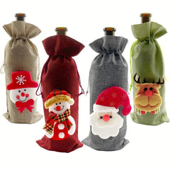 4pcs Christmas Wine Bottle Cover Xmas Party Decor Santa Claus Snowman Elk