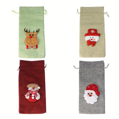 4pcs Christmas Wine Bottle Cover Xmas Party Decor Santa Claus Snowman Elk