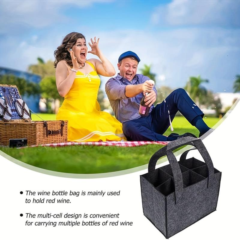 6 Bottles Wine Bag Felt Storage Tote Portable Travel Gift Organizer