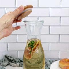 Glass Water Bottle With Wooden Cap for Wine Tea Beverages