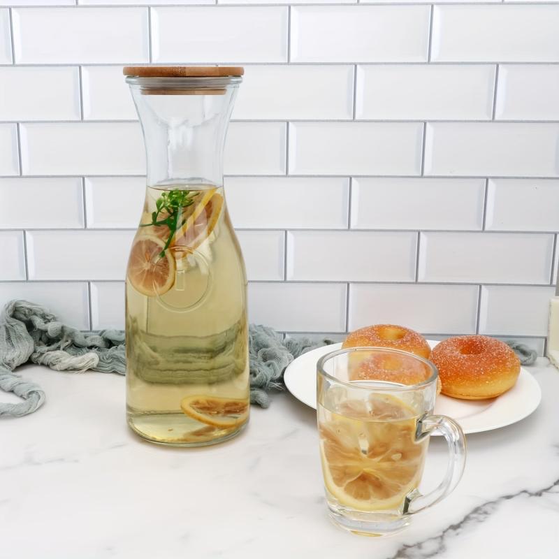 Glass Water Bottle With Wooden Cap for Wine Tea Beverages