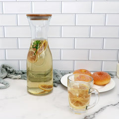 Glass Water Bottle With Wooden Cap for Wine Tea Beverages