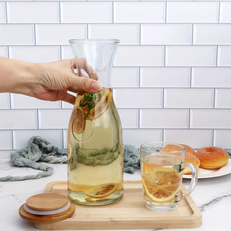 Glass Water Bottle With Wooden Cap for Wine Tea Beverages