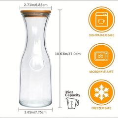 Glass Water Bottle With Wooden Cap for Wine Tea Beverages