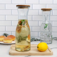Glass Water Bottle With Wooden Cap for Wine Tea Beverages