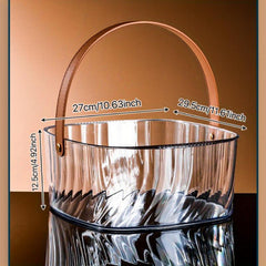 Clear Wine Bucket with Brown Leather Handle, Portable Ice Bucket for Drinks