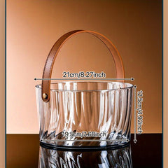 Clear Wine Bucket with Brown Leather Handle, Portable Ice Bucket for Drinks