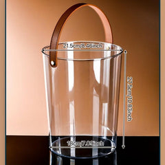 Clear Wine Bucket with Brown Leather Handle, Portable Ice Bucket for Drinks