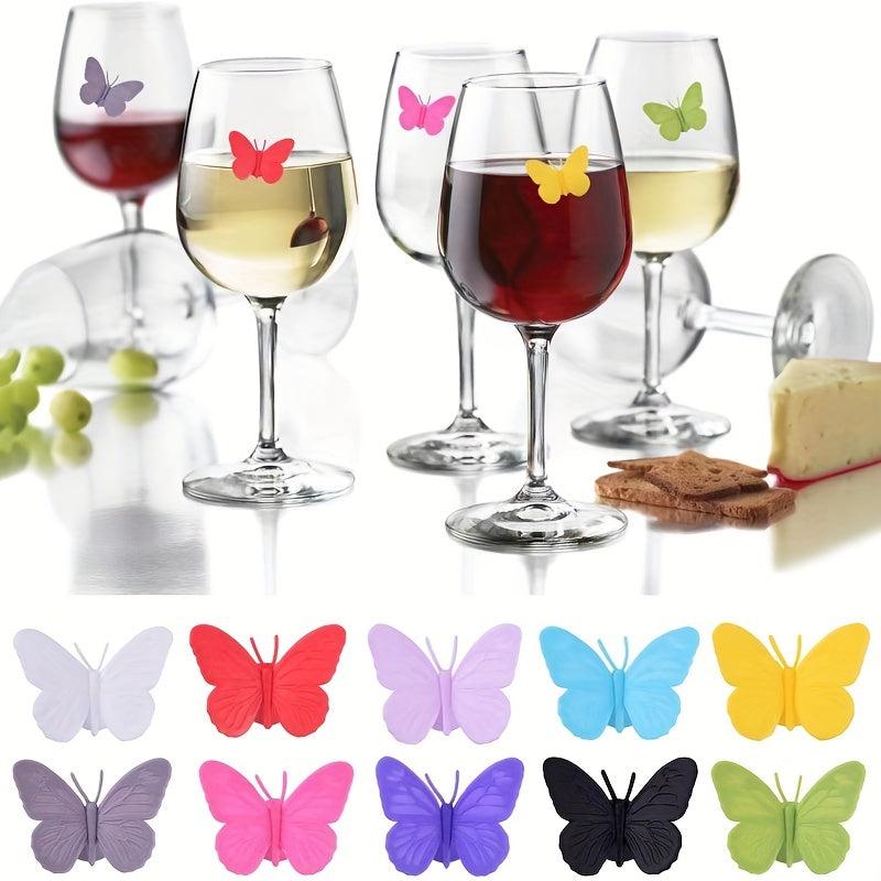 10pcs Butterfly Style Wine Glass Markers Set for Stemless Glasses