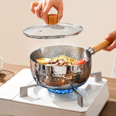 Stainless Steel Nonstick Yukihira Pan 18cm with Wooden Handle for Cooking