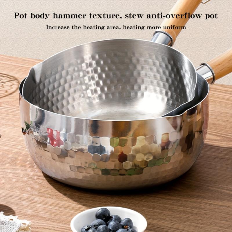 Stainless Steel Nonstick Yukihira Pan 18cm with Wooden Handle for Cooking