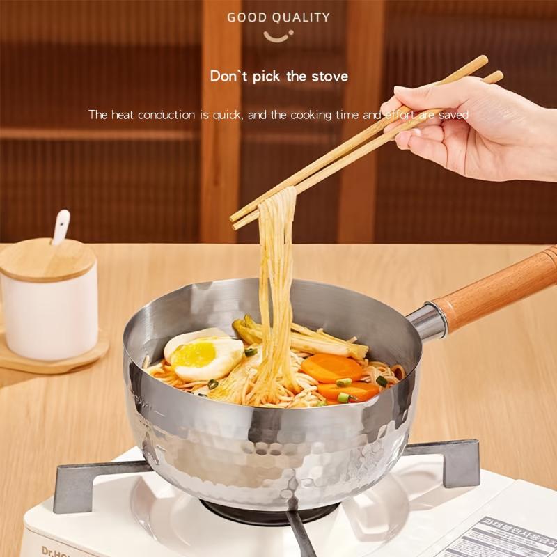Stainless Steel Nonstick Yukihira Pan 18cm with Wooden Handle for Cooking