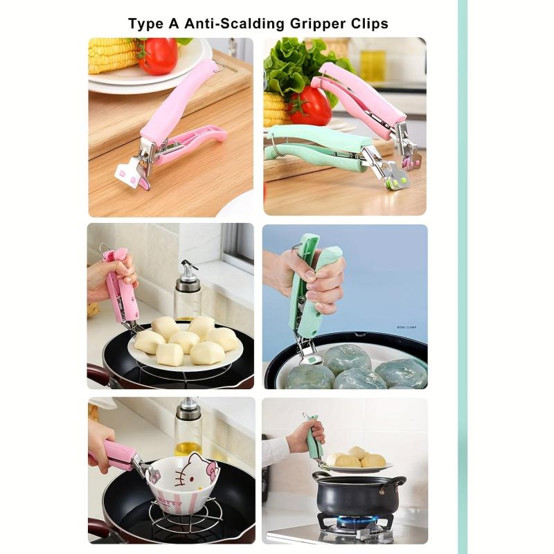 2pcs Stainless Steel Anti Scalding Bowl Plate Gripper Clips Tongs